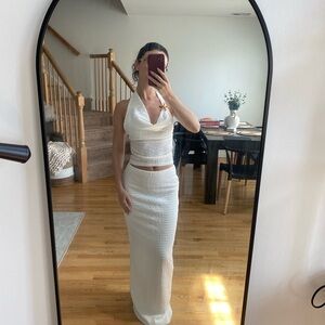 White Halter Top and Maxi Skirt Set